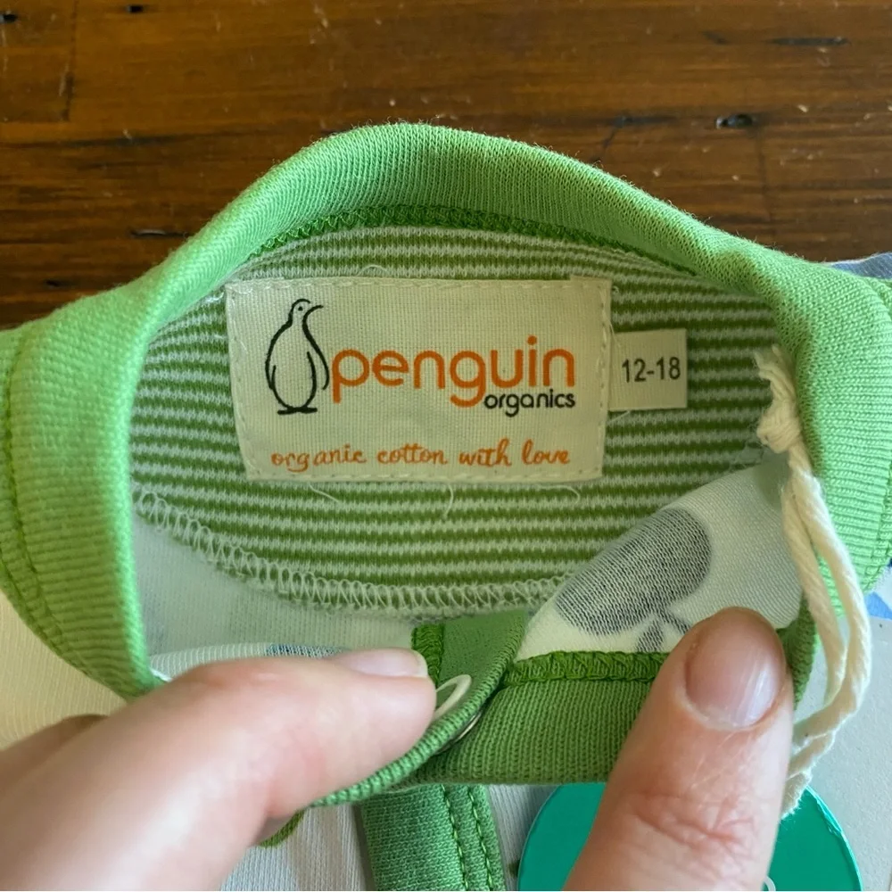 Apple One-Piece Multi Blue Green Organic Cotton BY‎ PENGUIN ORGANICS 12-18M NWT